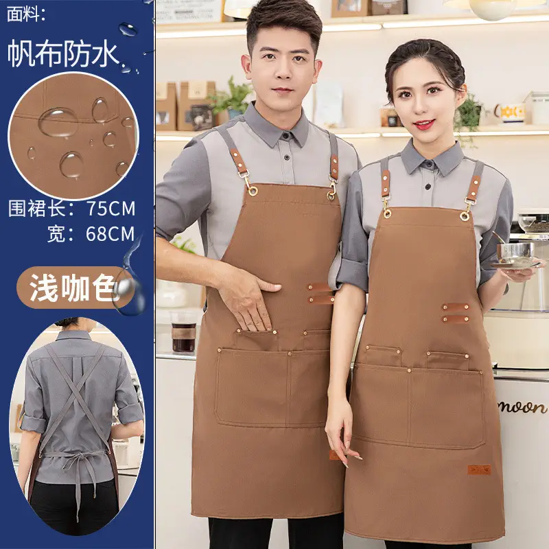 Korean Style Waterproof Apron Orange Gray Workwear - Image 4