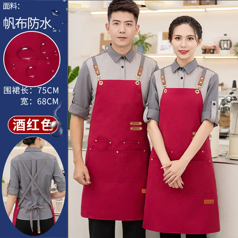 Korean Style Waterproof Apron Orange Gray Workwear - Image 9