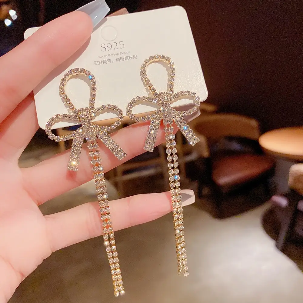 S925 Silver Butterfly Tassel Earrings with Full Diamond Design - Image 12