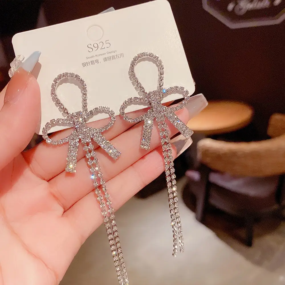 S925 Silver Butterfly Tassel Earrings with Full Diamond Design - Image 13
