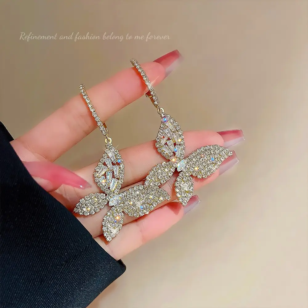 S925 Silver Butterfly Tassel Earrings with Full Diamond Design - Image 17