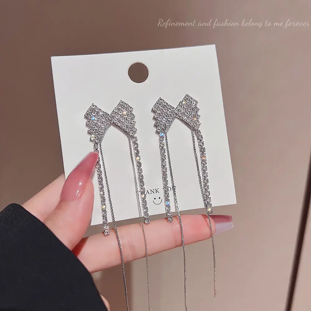 S925 Silver Butterfly Tassel Earrings with Full Diamond Design - Image 26