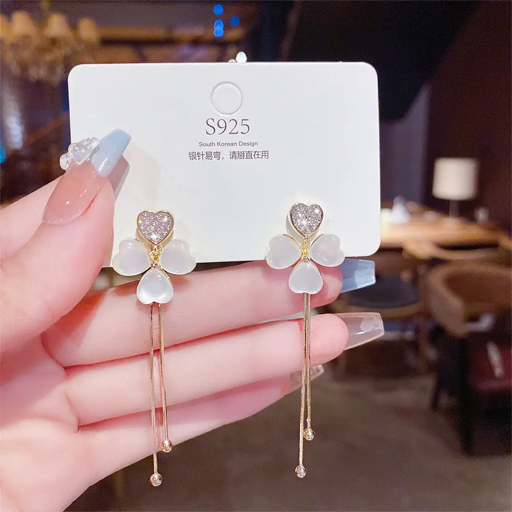 S925 Silver Butterfly Tassel Earrings with Full Diamond Design - Image 3