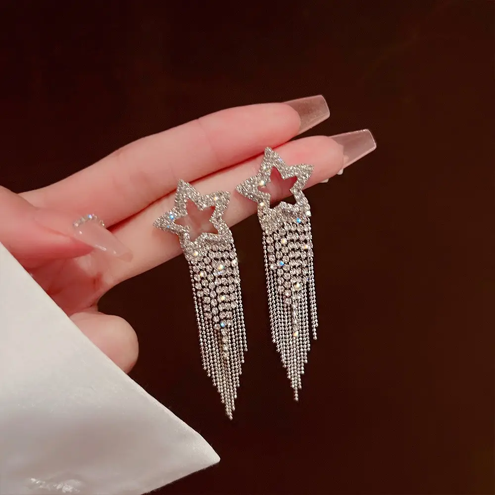 S925 Silver Butterfly Tassel Earrings with Full Diamond Design - Image 5