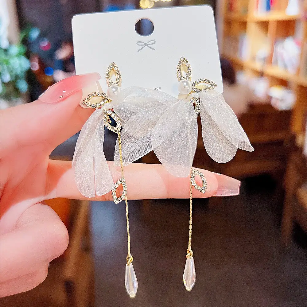 S925 Silver Butterfly Tassel Earrings with Full Diamond Design - Image 6