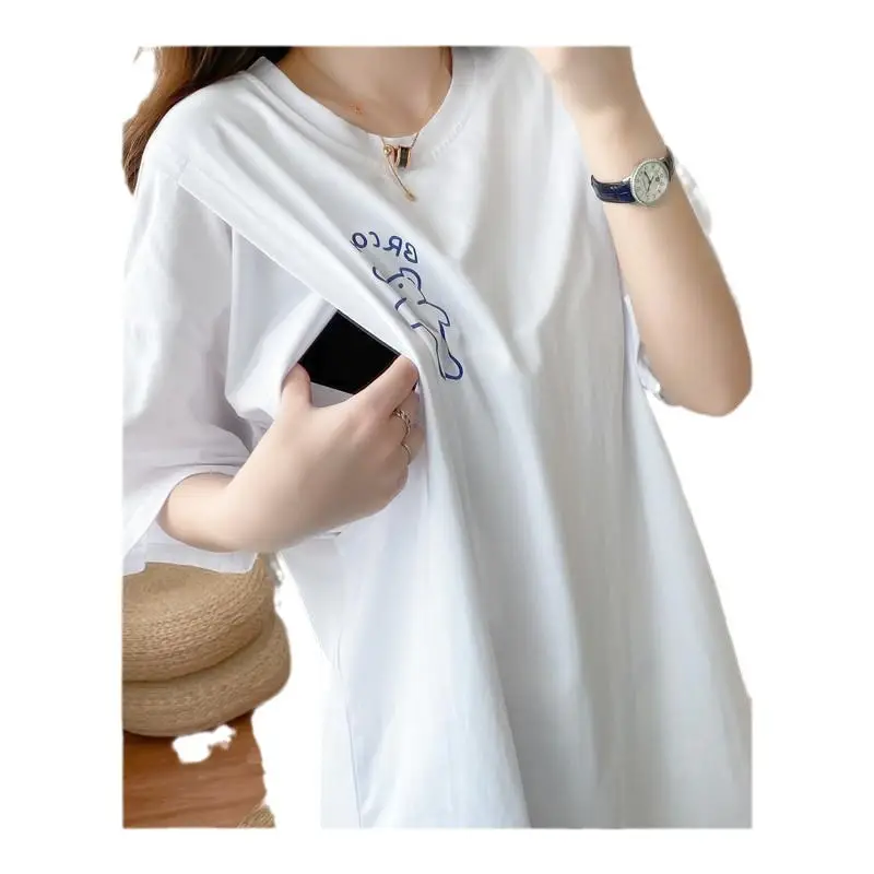 Maternity T-Shirt for Breastfeeding Women Summer Loose Fit - Image 7