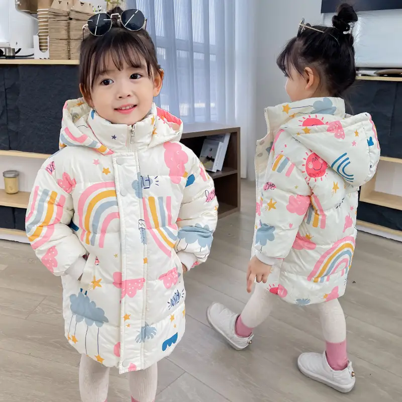 2025 New Kids' Pink Rainbow Hooded Puffer Coat - Image 5