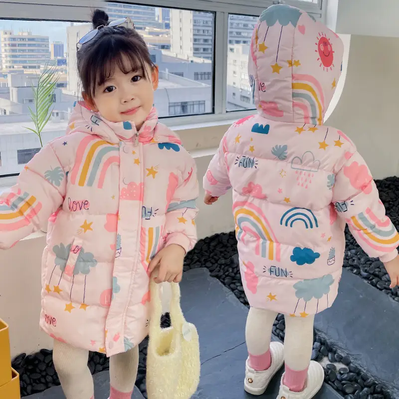 2025 New Kids' Pink Rainbow Hooded Puffer Coat - Image 6
