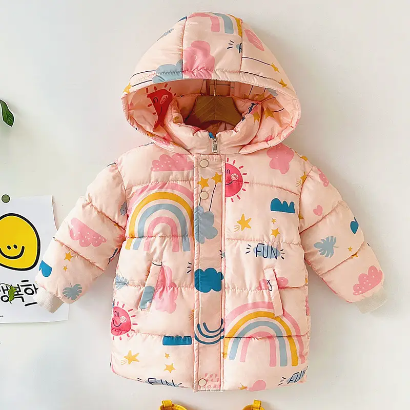 2025 New Kids' Pink Rainbow Hooded Puffer Coat - Image 7