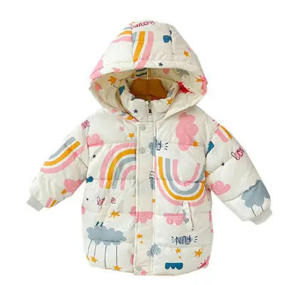 2025 New Kids' Pink Rainbow Hooded Puffer Coat - Image 8