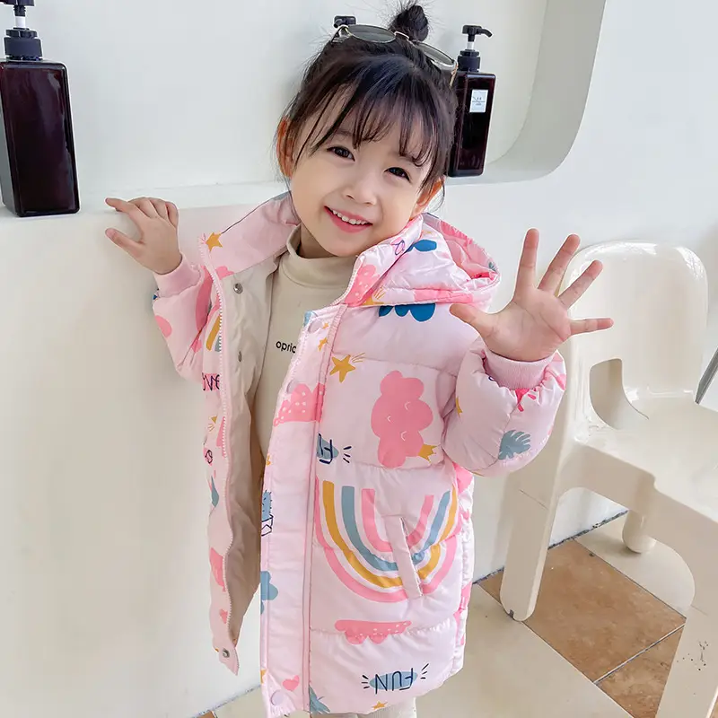 2025 New Kids' Pink Rainbow Hooded Puffer Coat - Image 2