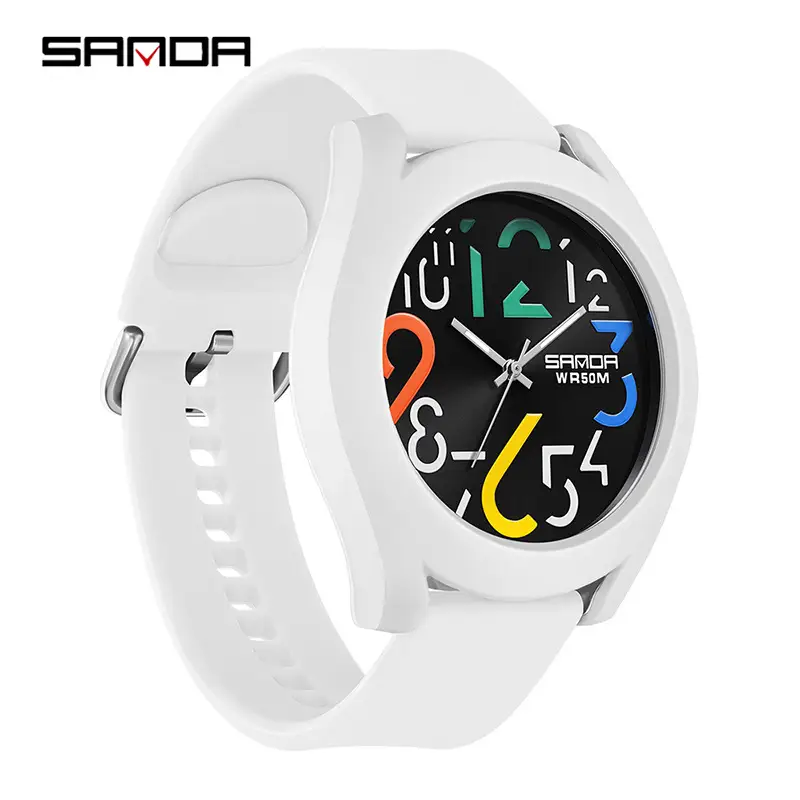 Women's White Digital Analog Wristwatch with Detachable Silicone Strap - Image 3