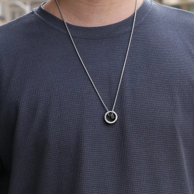 Double Ring Clavicle Pendant Necklace for Men Women - Image 4