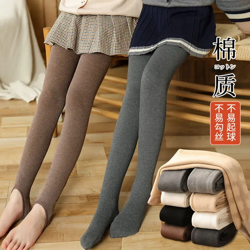 Girls Velvet Padded Leggings Winter Warm Foot Panties