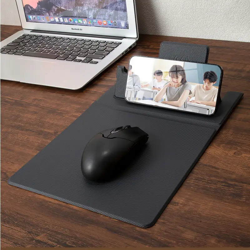 Yellow PU Leather Foldable Mobile Mouse Pad with Pen Slot - Image 5