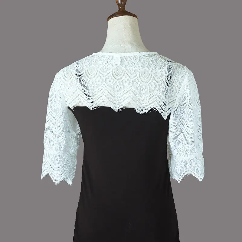 Black Fake Collar Shawl Dress for Women Crochet Lace - Image 3