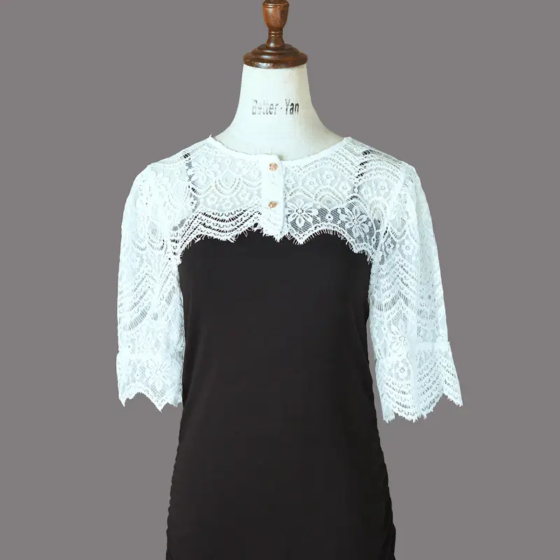 Black Fake Collar Shawl Dress for Women Crochet Lace - Image 4