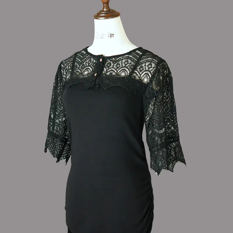 Black Fake Collar Shawl Dress for Women Crochet Lace - Image 5