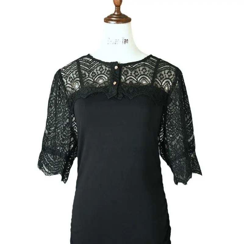 Black Fake Collar Shawl Dress for Women Crochet Lace - Image 6