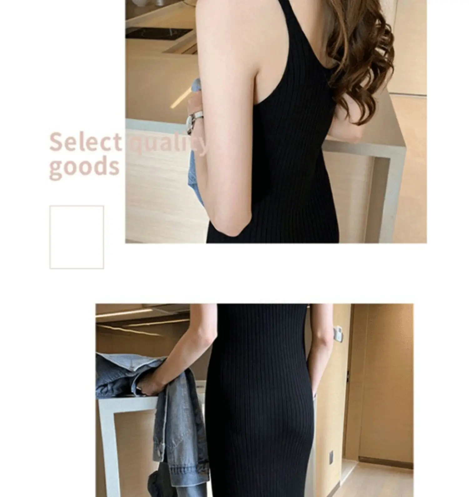 Women Black Knitted Over-the-Knee Vest Skirt Set — feature 11