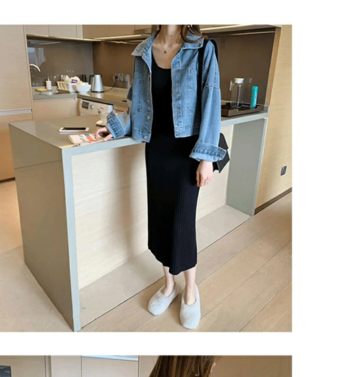 Women Black Knitted Over-the-Knee Vest Skirt Set — feature 13