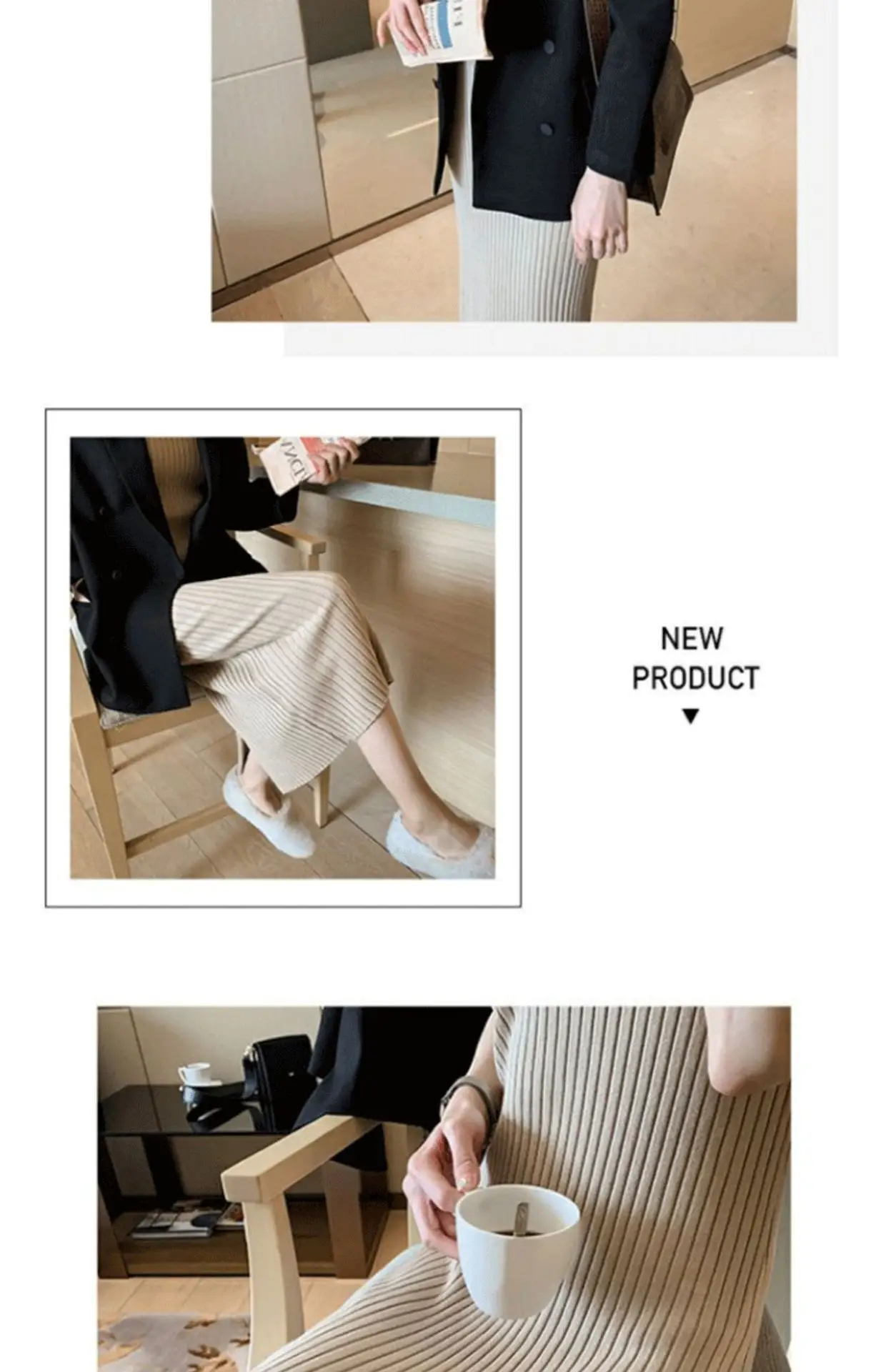 Women Black Knitted Over-the-Knee Vest Skirt Set — feature 20