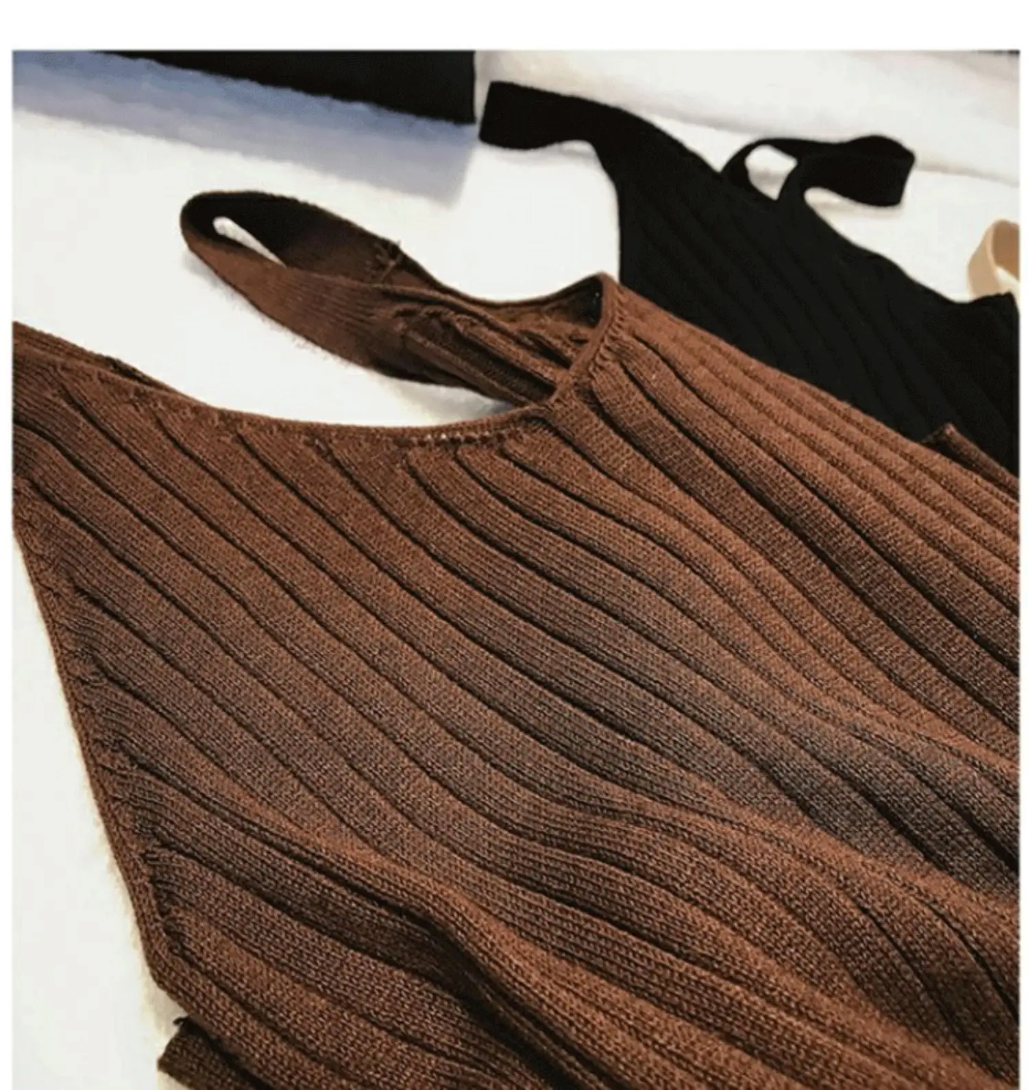 Women Black Knitted Over-the-Knee Vest Skirt Set — feature 23
