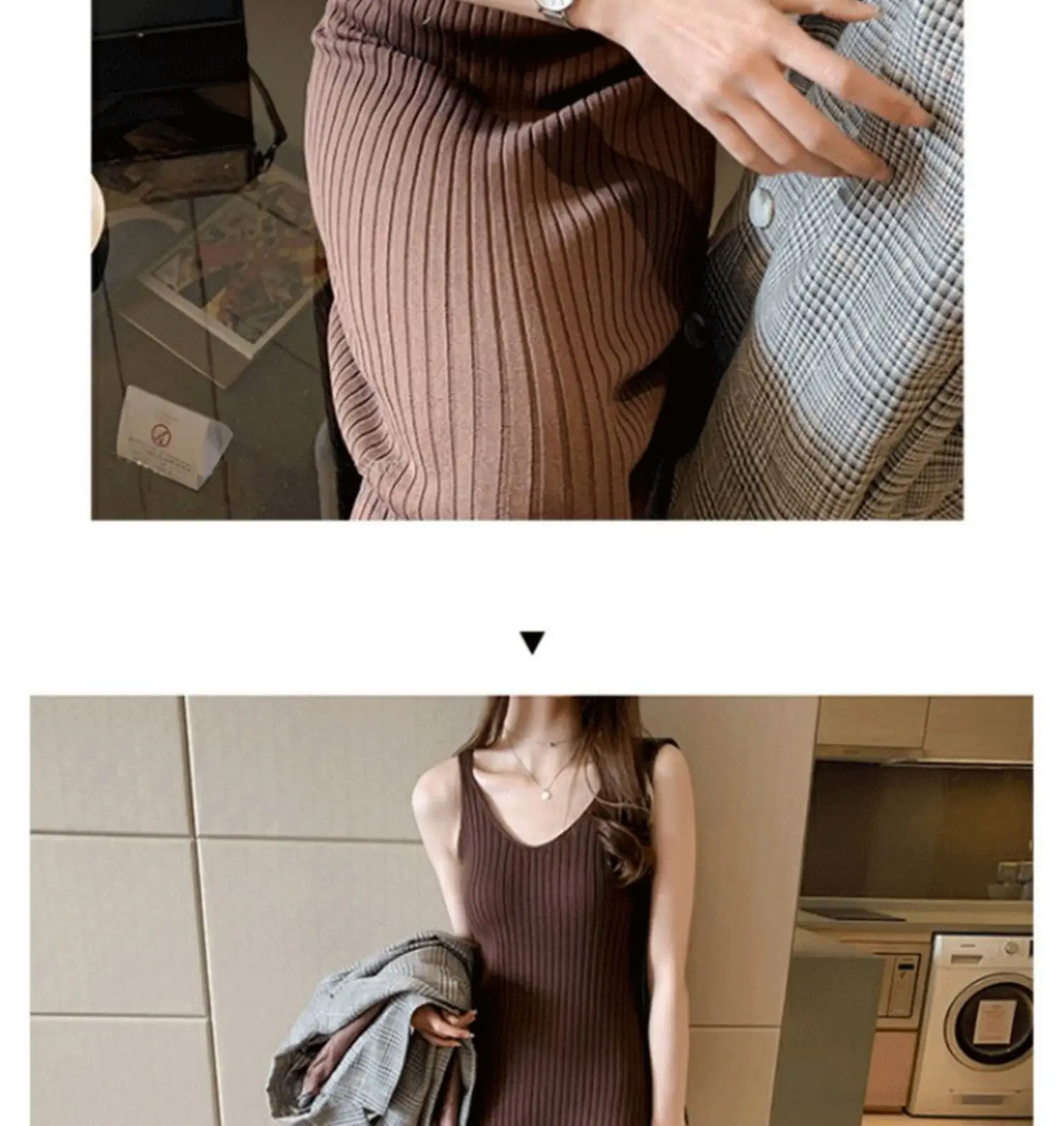 Women Black Knitted Over-the-Knee Vest Skirt Set — feature 27