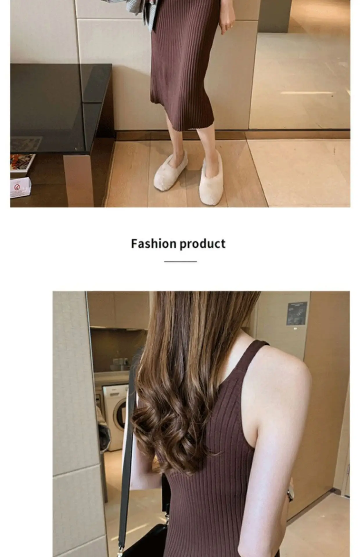 Women Black Knitted Over-the-Knee Vest Skirt Set — feature 28