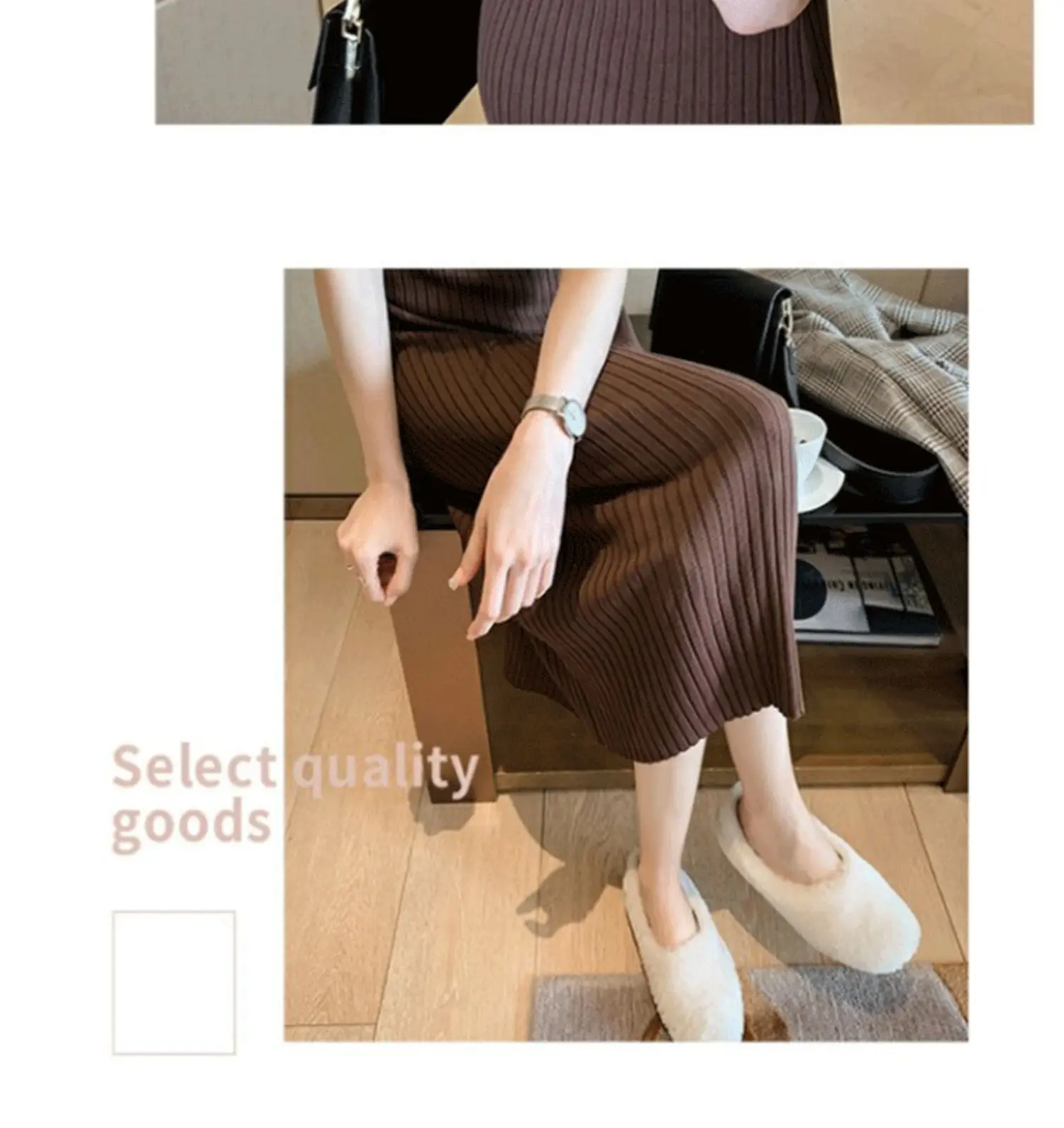 Women Black Knitted Over-the-Knee Vest Skirt Set — feature 29