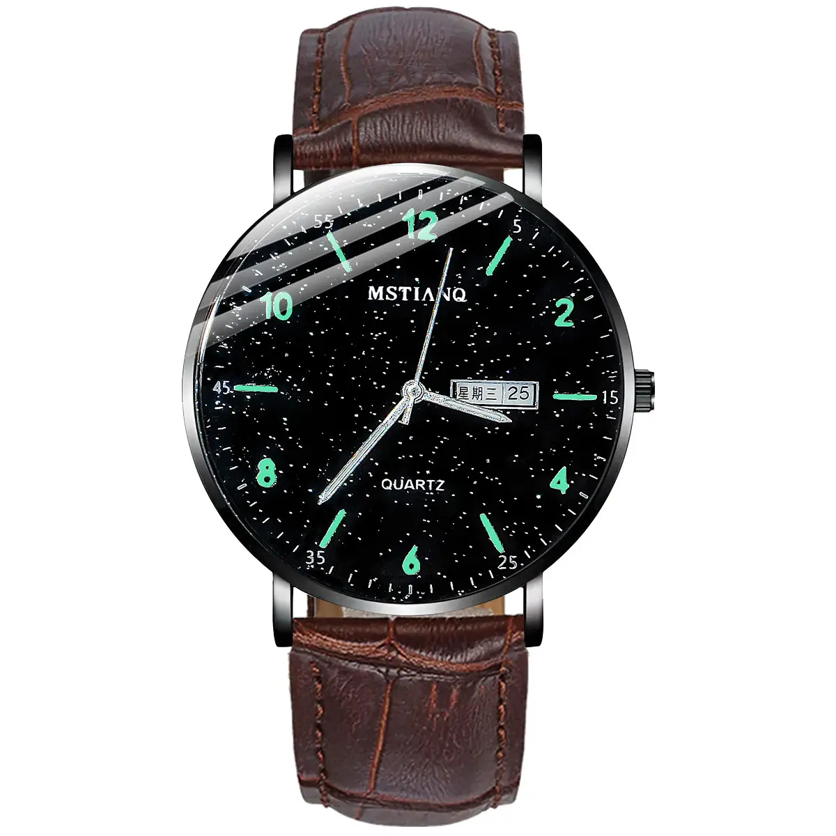 Men's Luminous Black Quartz Watch with Mesh Band