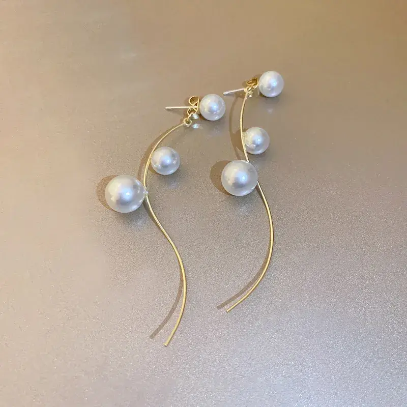 Silver Pearl Tassel Earrings for Women Elegant High-end