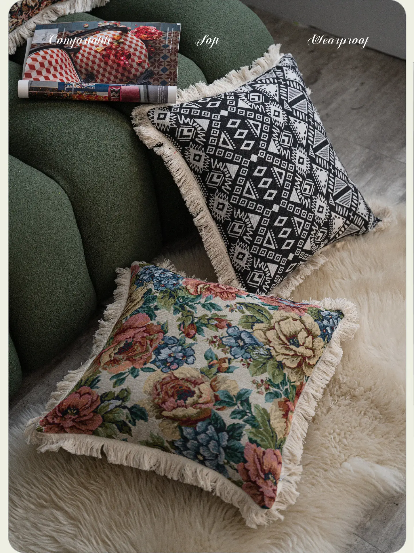 Yamanqi Multicolor Fringed Sofa Pillow — feature 7