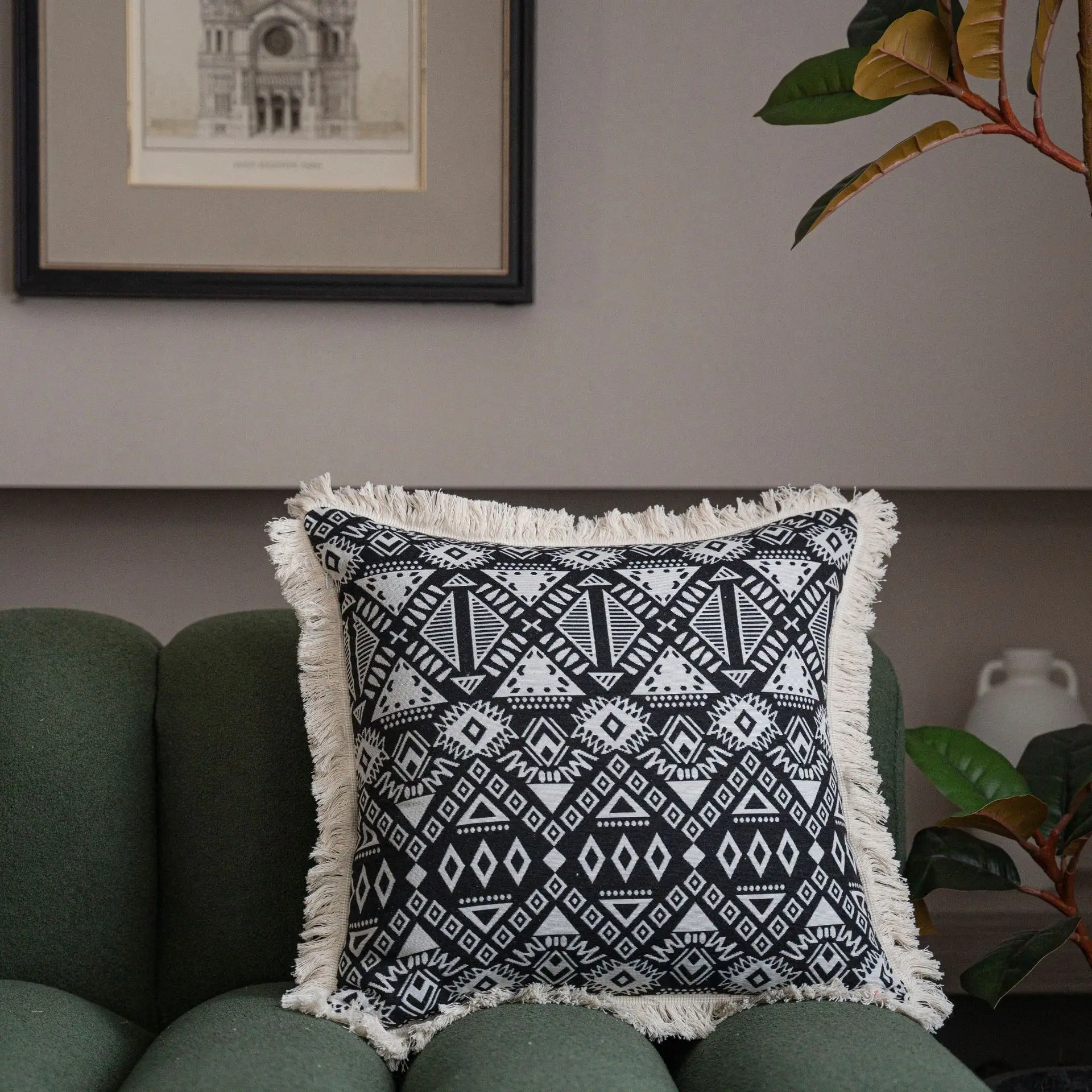 Yamanqi Multicolor Fringed Sofa Pillow - Image 2