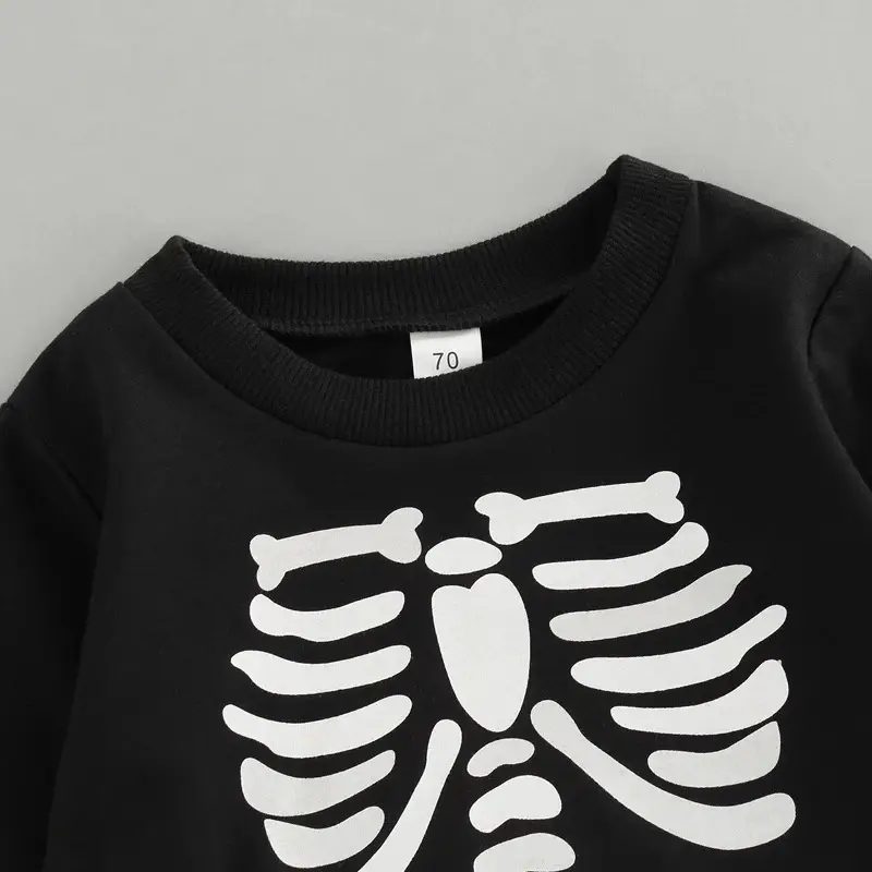 2022 Halloween Boys Skull Suit Black Sweatpants Set