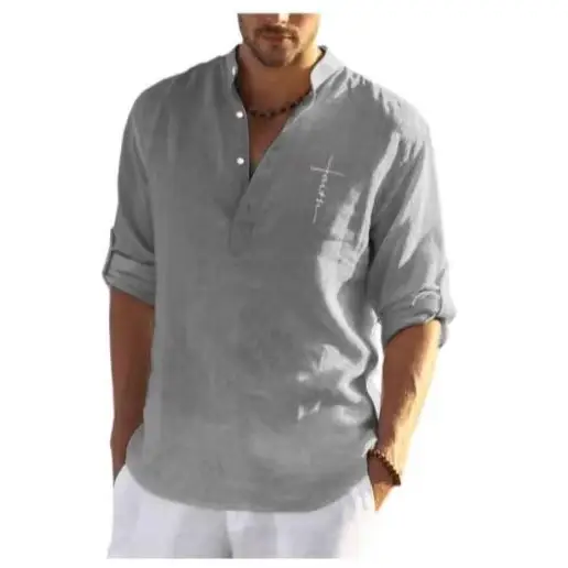 Men Long Sleeve Cotton T-Shirt Black Loose Fit - Image 8