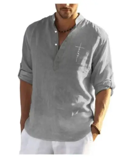 Men Long Sleeve Cotton T-Shirt Black Loose Fit - Image 4