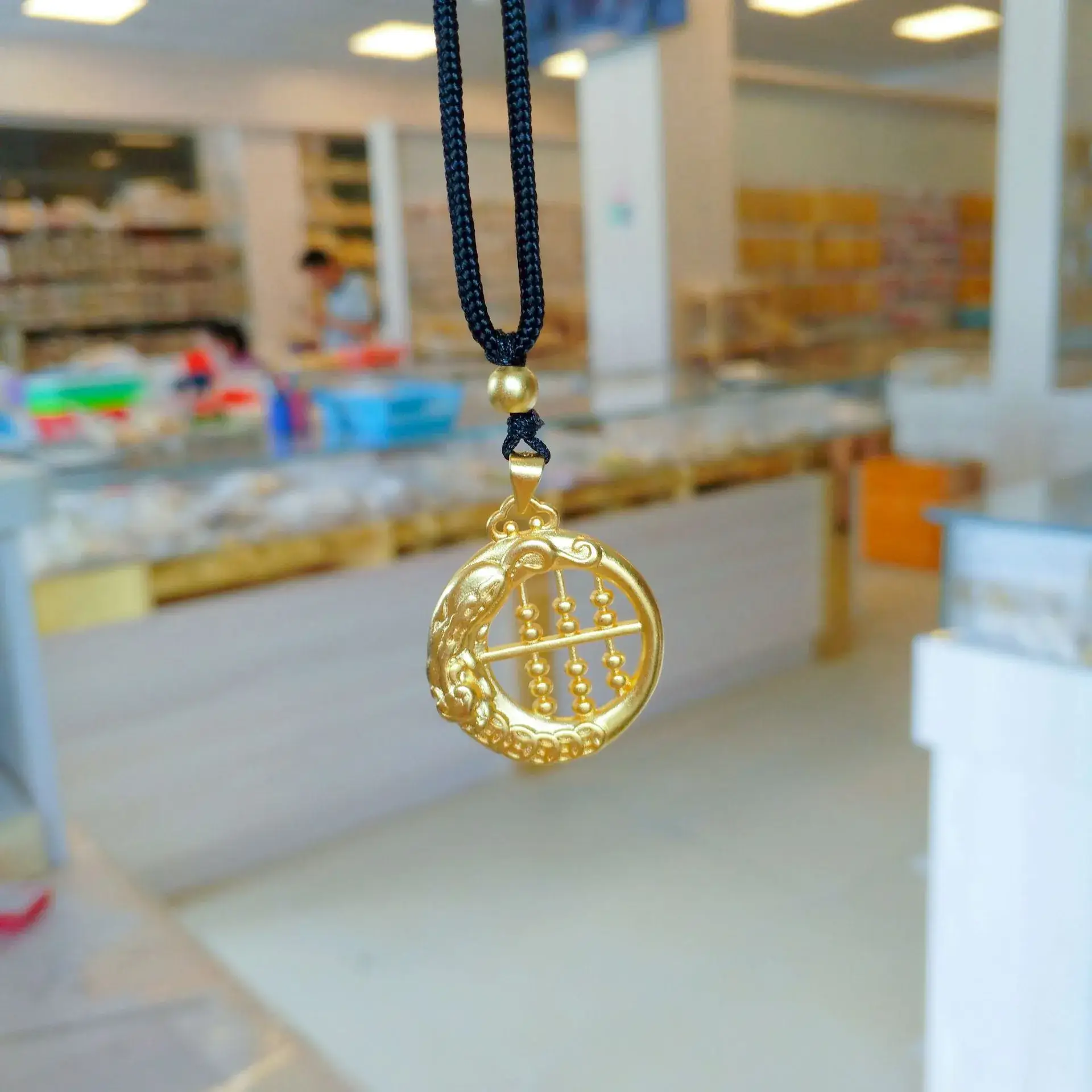 Gold Plated Sand Pixiu Abacus Necklace for Women