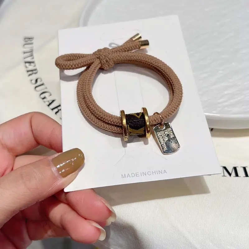 Vintage Brown Leather Hair Rope with Metal Clasp for Women - Image 2
