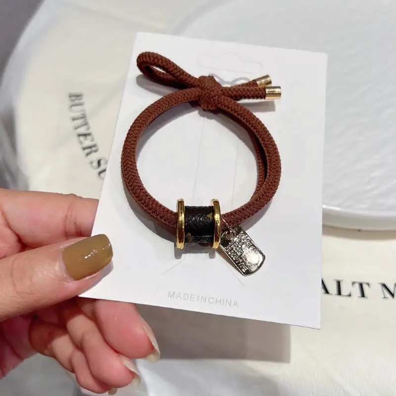 Vintage Brown Leather Hair Rope with Metal Clasp for Women - Image 3