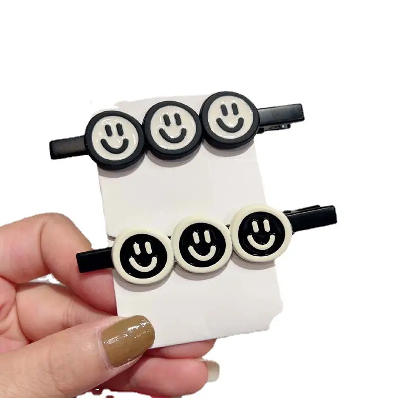 Smiley Hair Clips Black White Frosted Duckbill Clip - Image 7