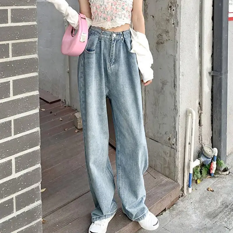 Women Wide Leg Pants Adjustable High Waist Casual Loose Mop Jeans - Image 7