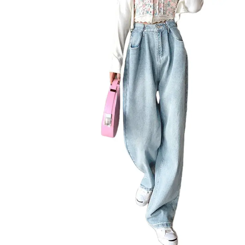 Women Wide Leg Pants Adjustable High Waist Casual Loose Mop Jeans - Image 8