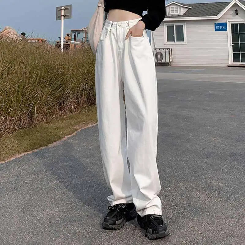Women Wide Leg Pants Adjustable High Waist Casual Loose Mop Jeans - Image 3