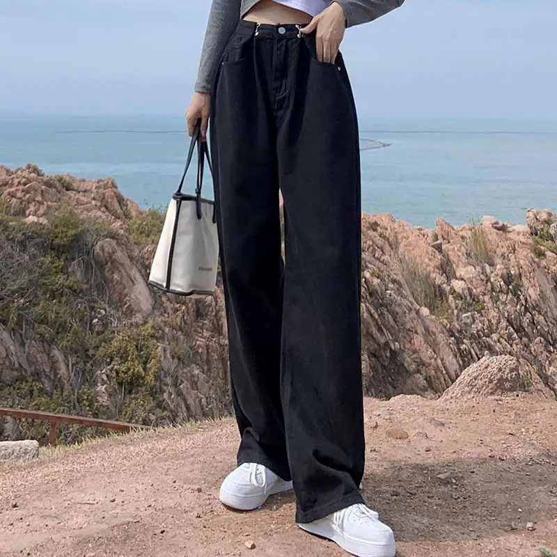 Women Wide Leg Pants Adjustable High Waist Casual Loose Mop Jeans - Image 4