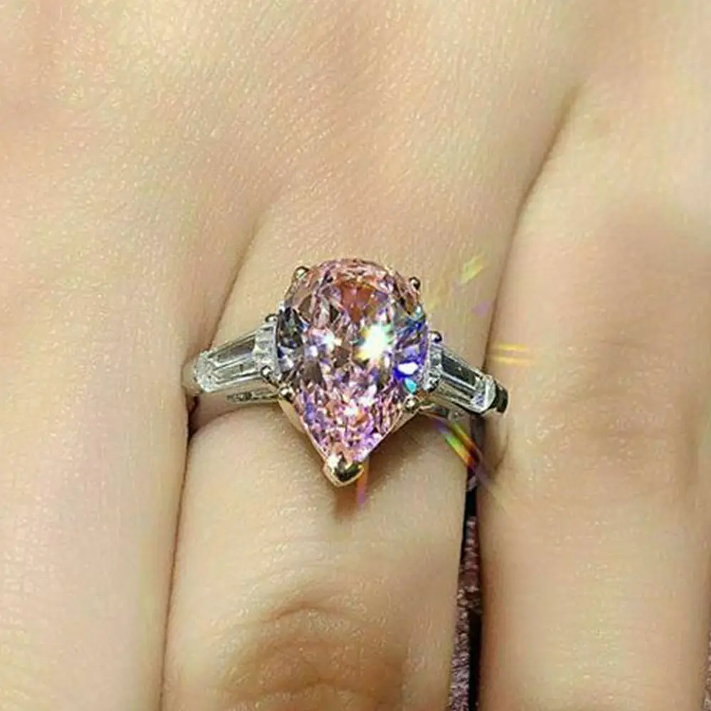 Pink Water Drop Zircon Ring 8mm Women's High-End Wedding - Image 2