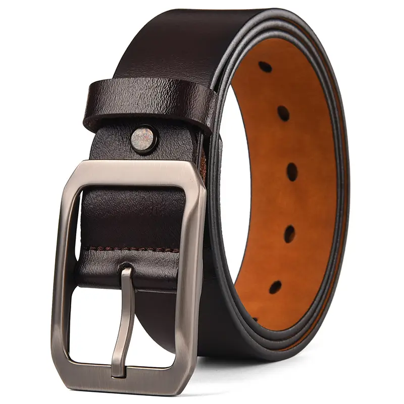 Men's Genuine Leather Belt Black Large Size with Copper Buckle