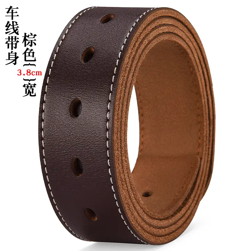Men's Genuine Leather Belt Black Large Size with Copper Buckle