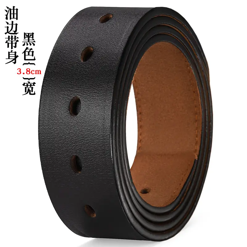 Men's Genuine Leather Belt Black Large Size with Copper Buckle
