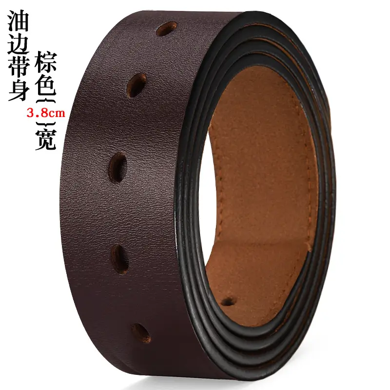 Men's Genuine Leather Belt Black Large Size with Copper Buckle